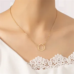 18K Gold-Plated Open Hexagon Pendant Necklace