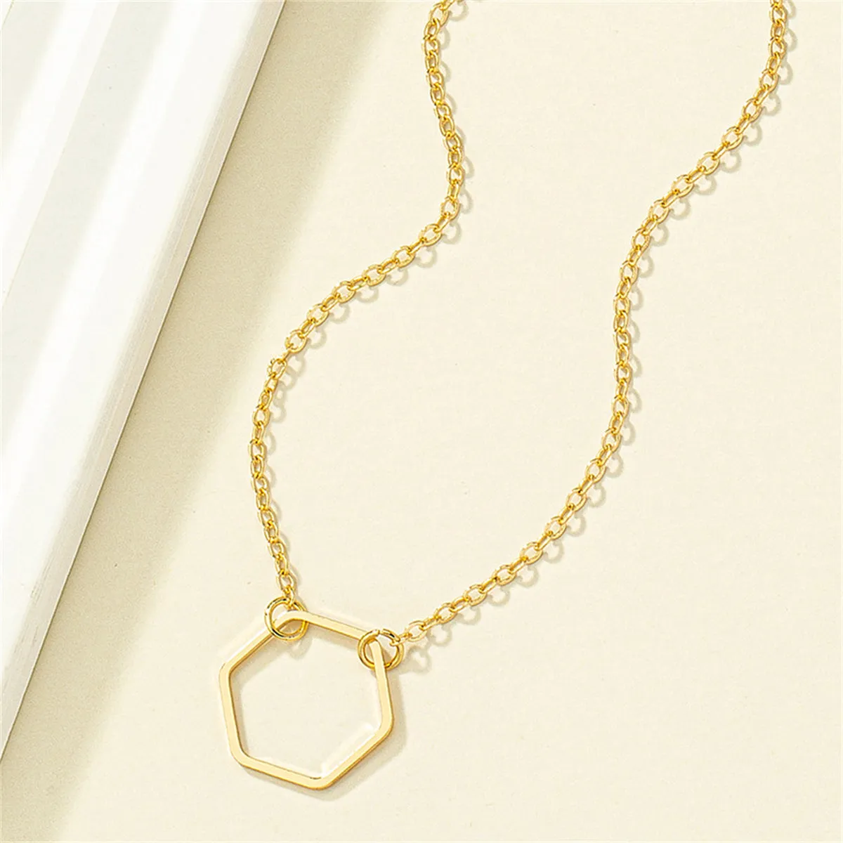 18K Gold-Plated Open Hexagon Pendant Necklace