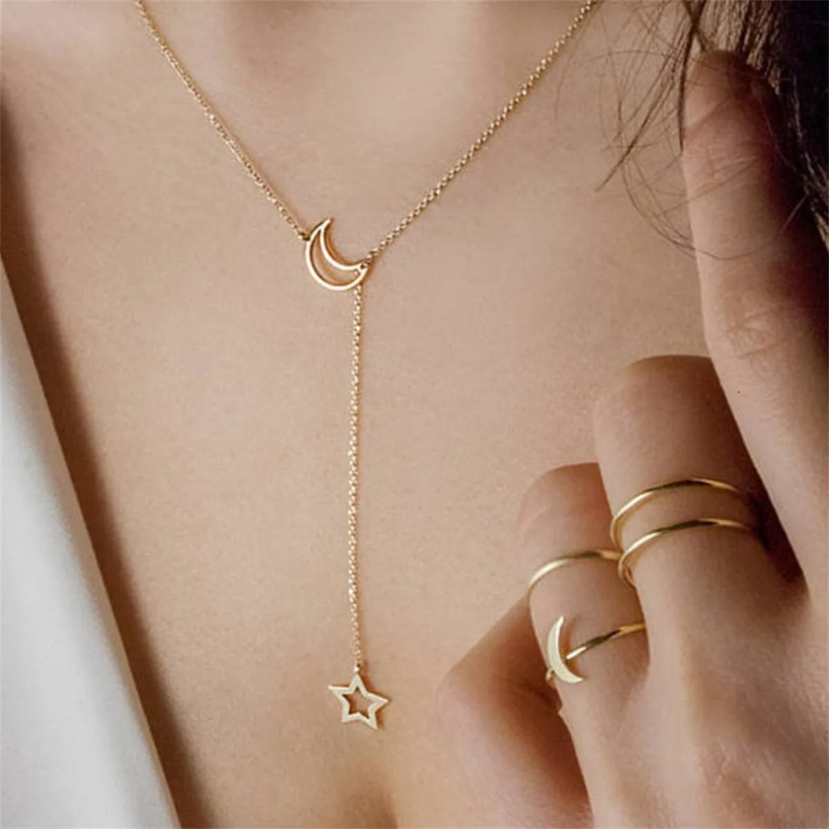 18K Gold-Plated Openwork Celestial Lariat Necklace
