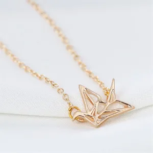 18K Gold-Plated Openwork Crane Pendant Necklace