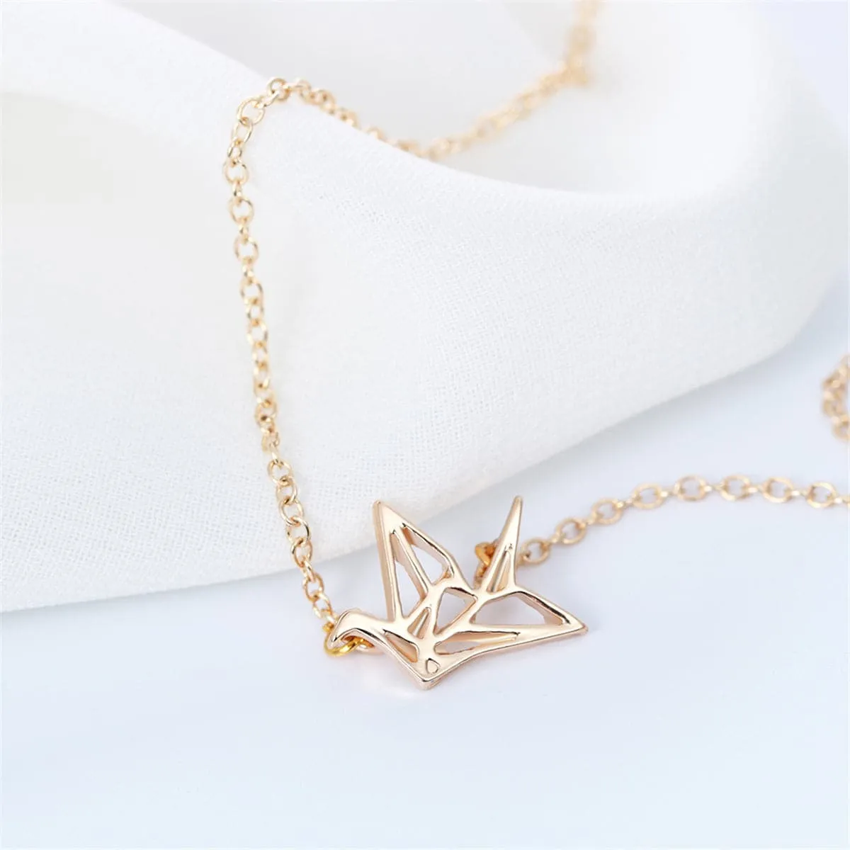 18K Gold-Plated Openwork Crane Pendant Necklace