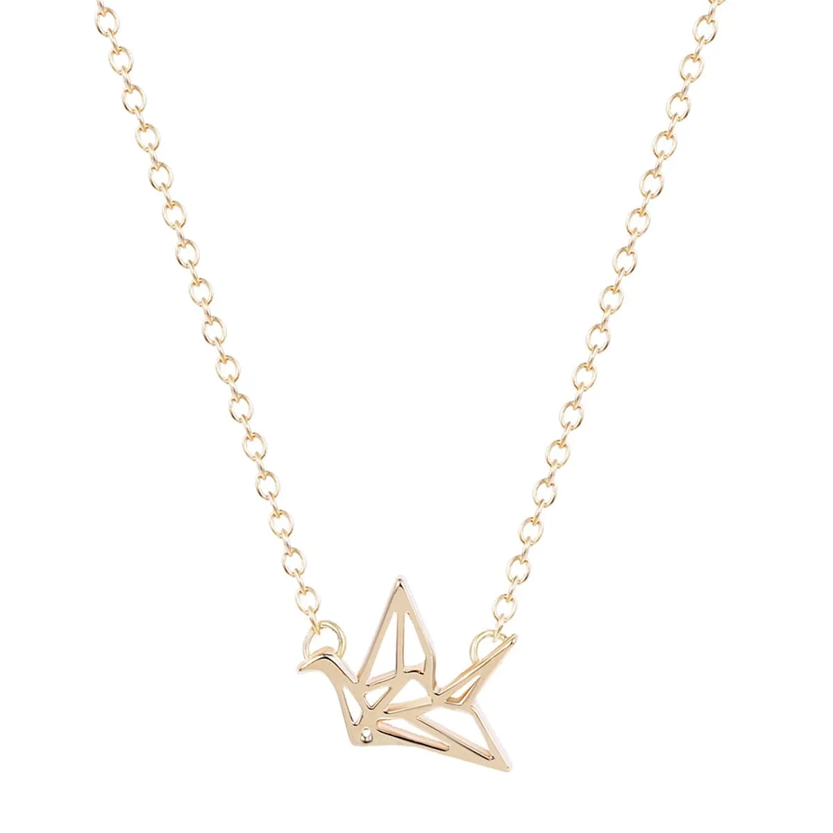 18K Gold-Plated Openwork Crane Pendant Necklace