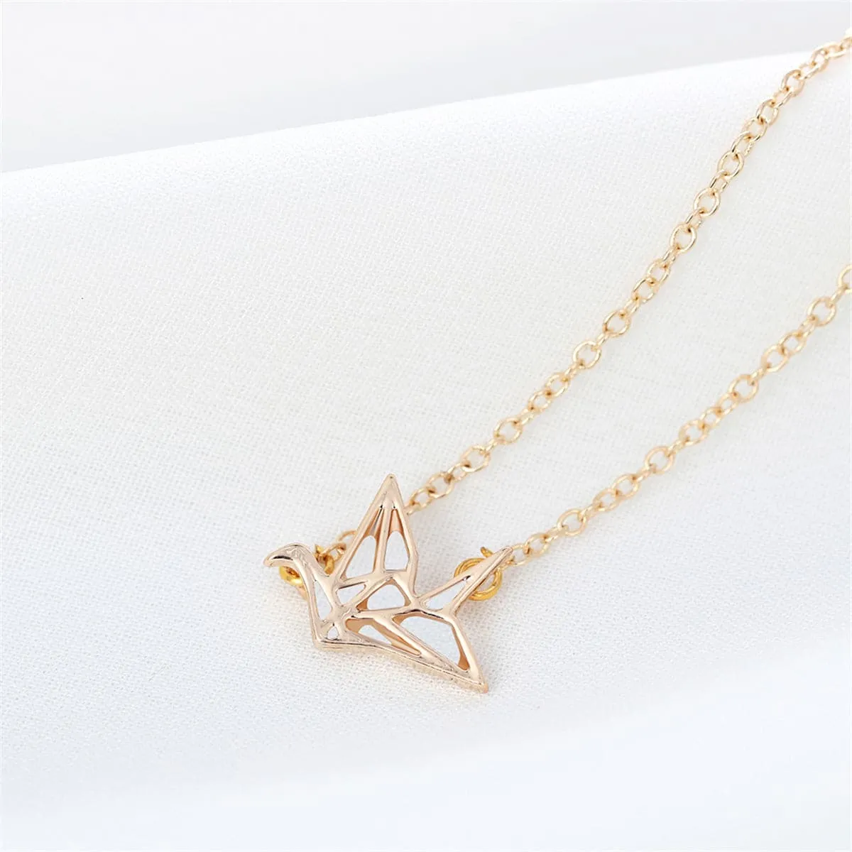 18K Gold-Plated Openwork Crane Pendant Necklace
