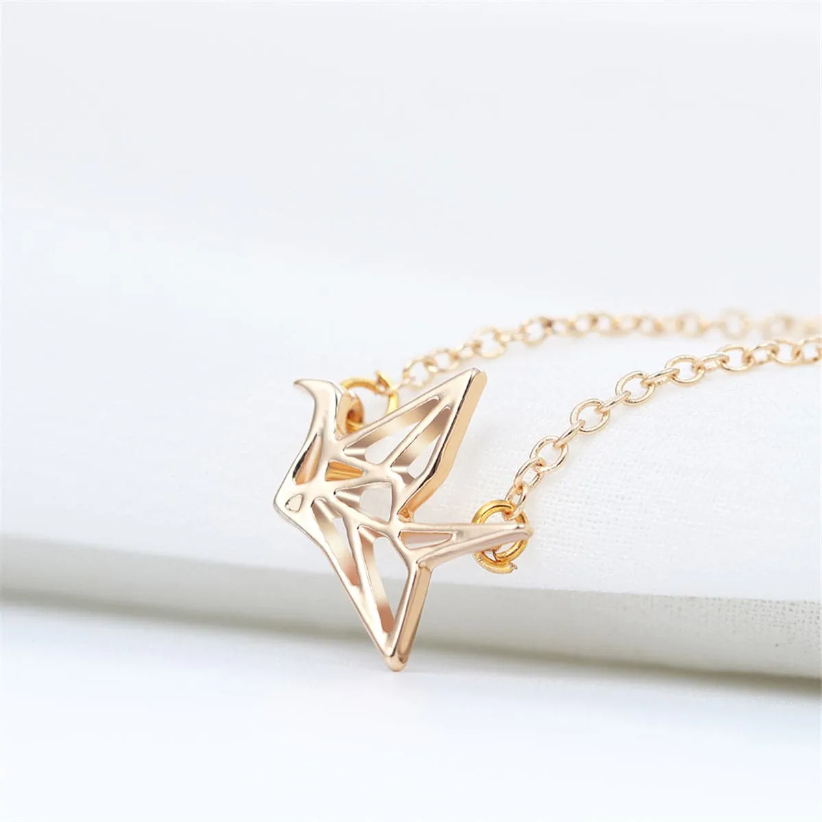 18K Gold-Plated Openwork Crane Pendant Necklace
