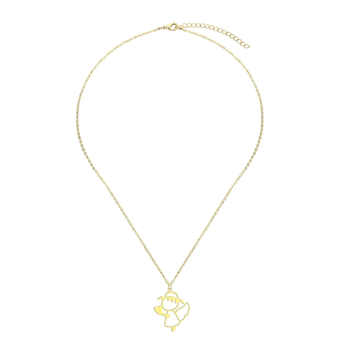 18K Gold-Plated Openwork Cute Angel Pendant Necklace