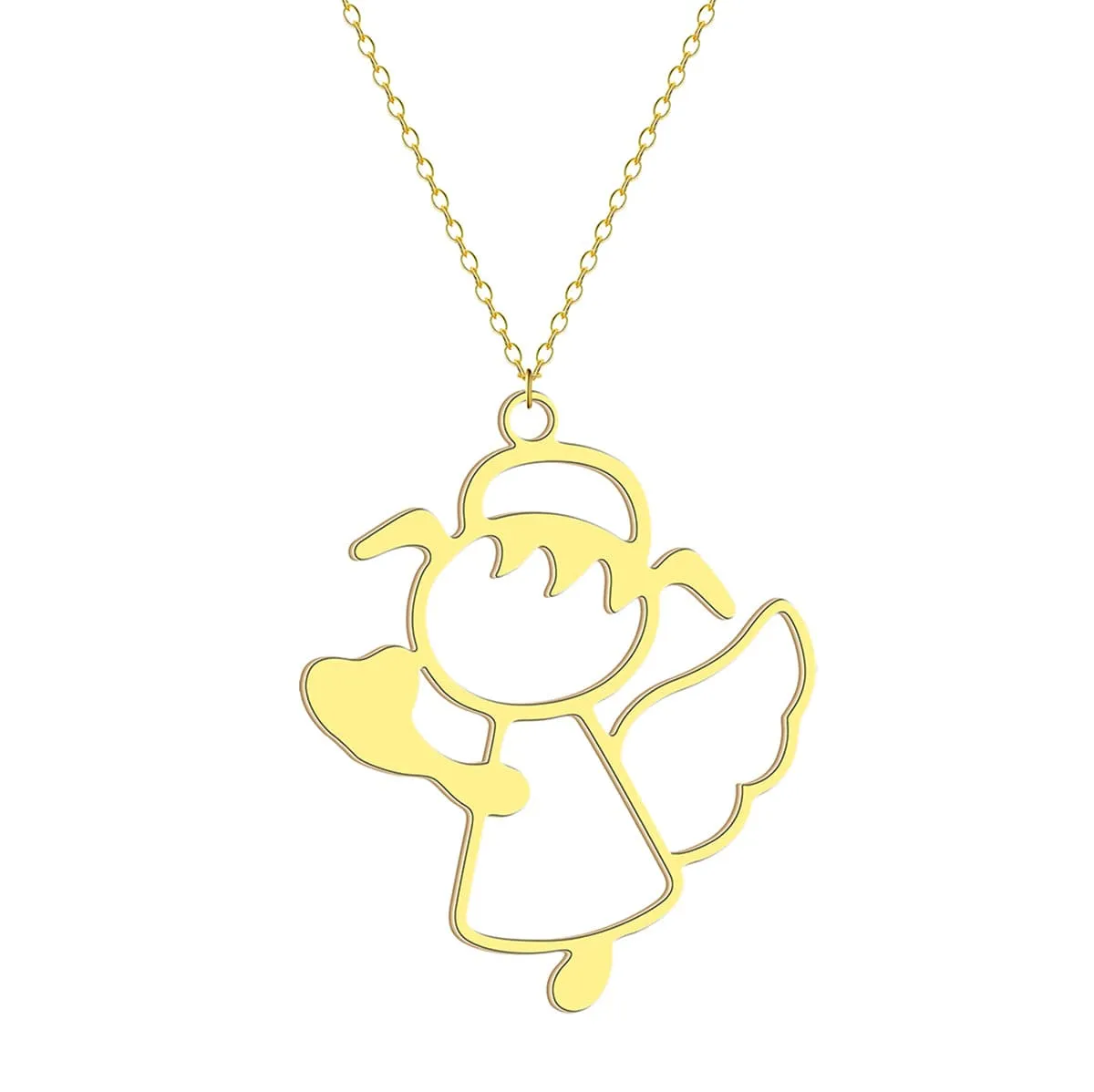 18K Gold-Plated Openwork Cute Angel Pendant Necklace