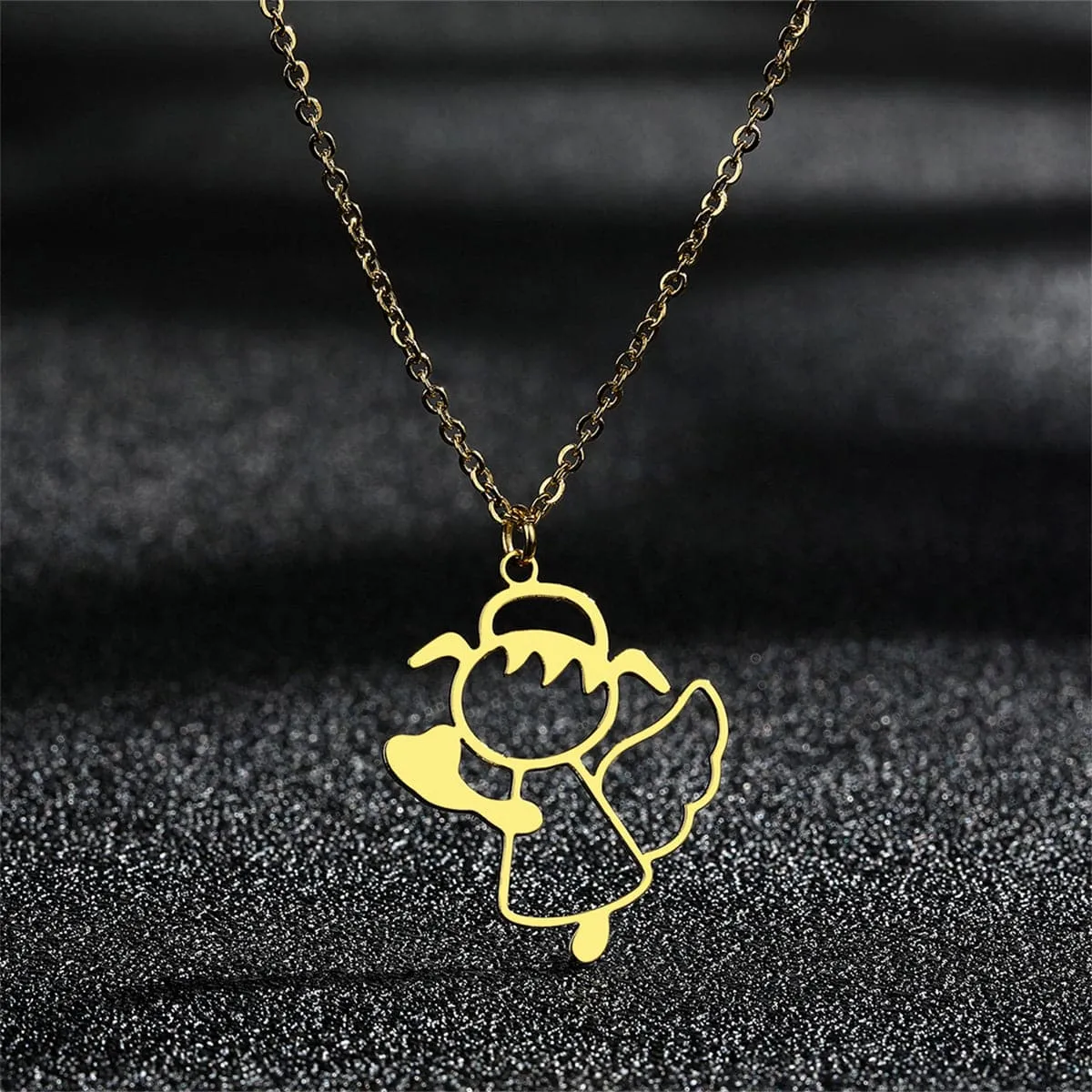 18K Gold-Plated Openwork Cute Angel Pendant Necklace
