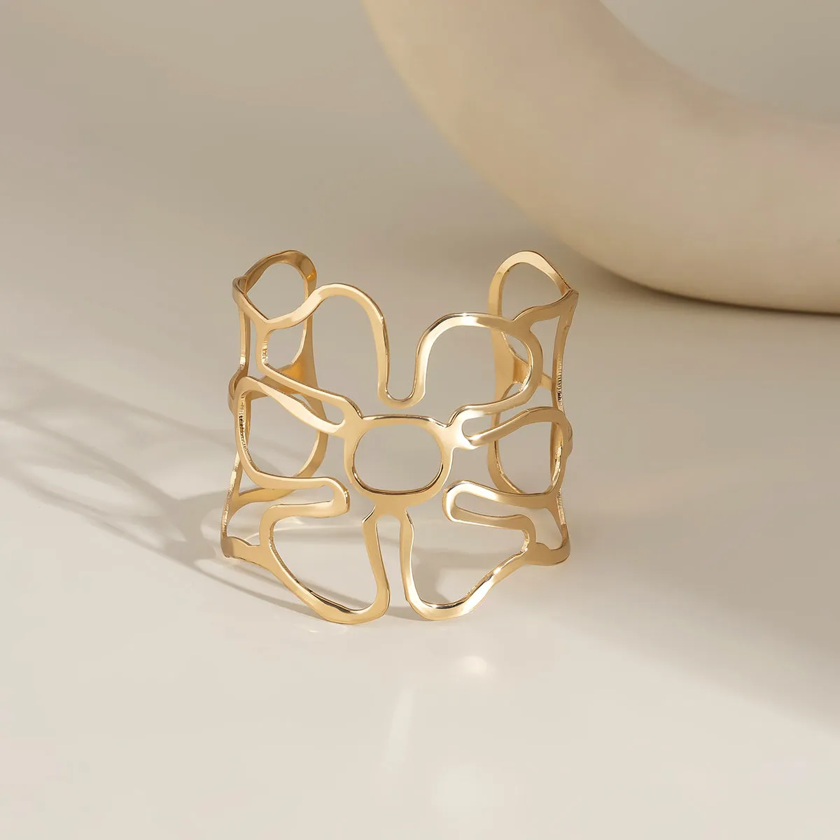 18K Gold-Plated Openwork Flower Cuff
