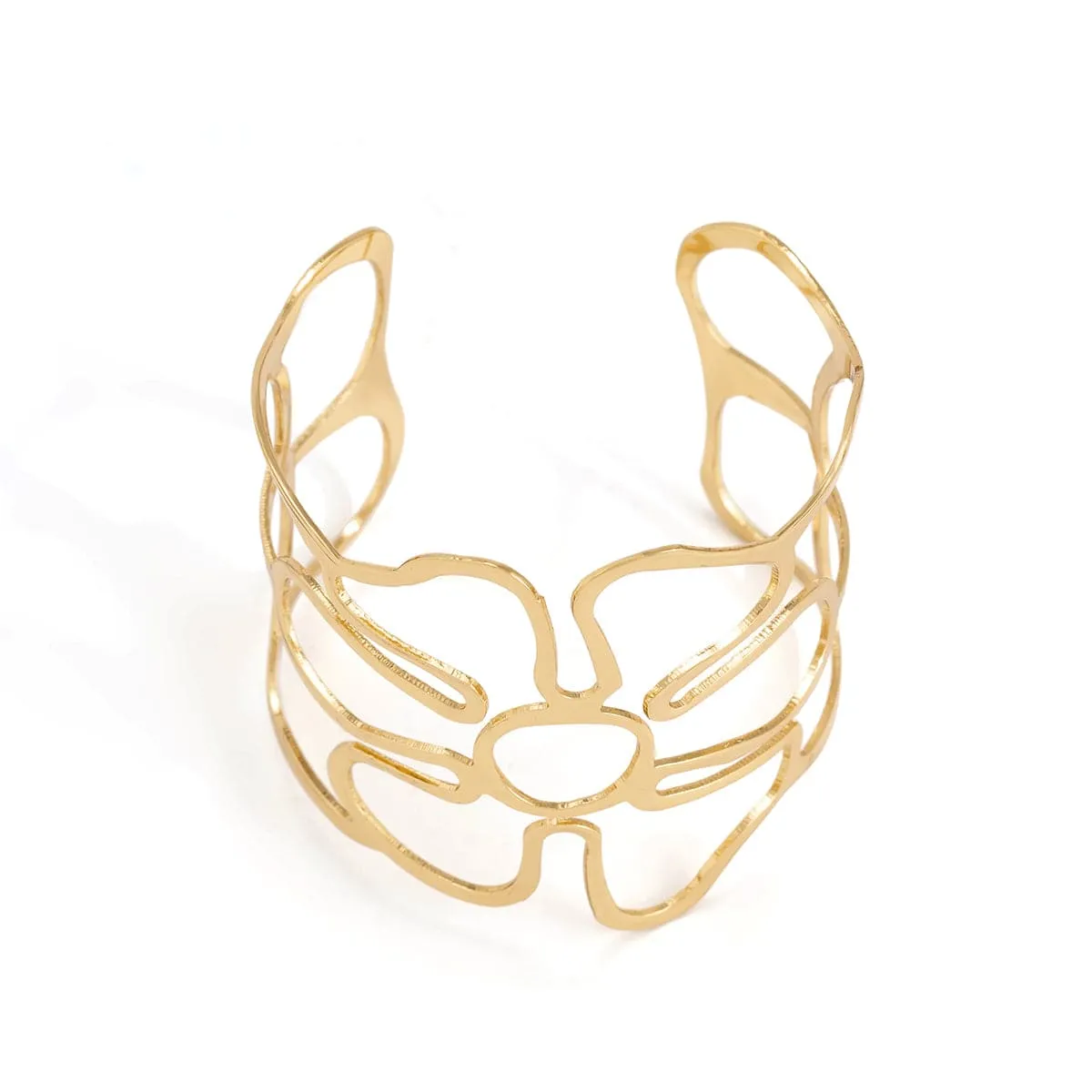 18K Gold-Plated Openwork Flower Cuff