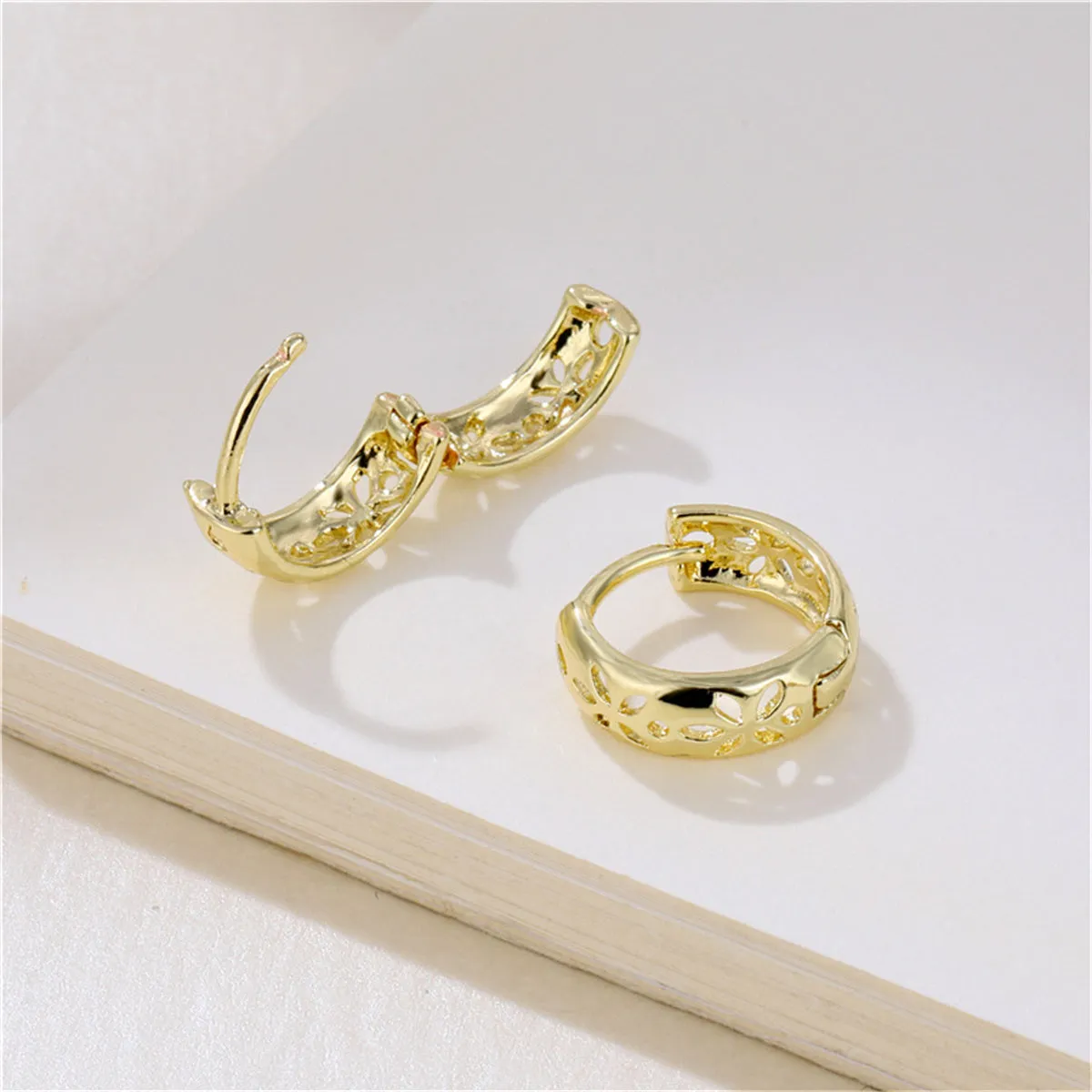 18K Gold-Plated Openwork Flower Huggie Earrings
