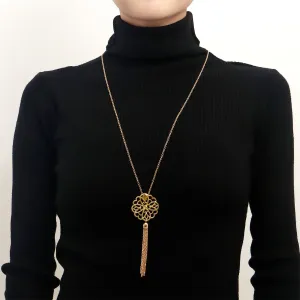 18K Gold-Plated Openwork Lotus Tassel Pendant Necklace