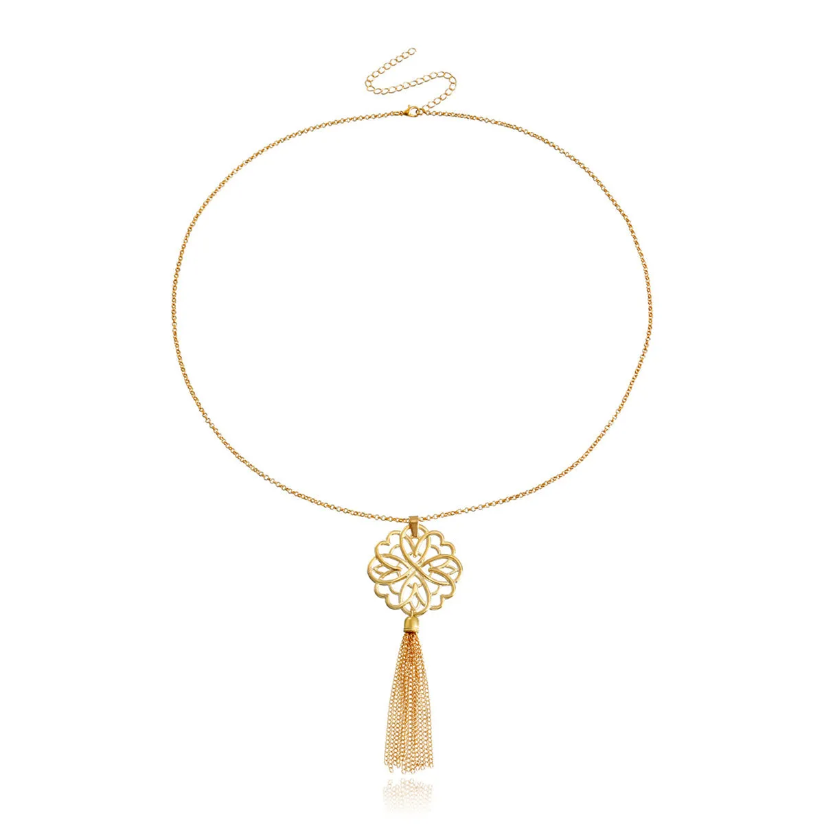 18K Gold-Plated Openwork Lotus Tassel Pendant Necklace