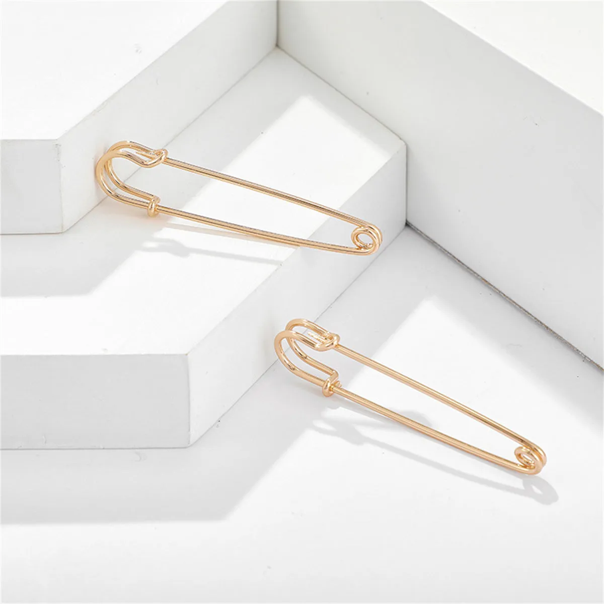18K Gold-Plated Openwork Safety Pin Drop Earrings