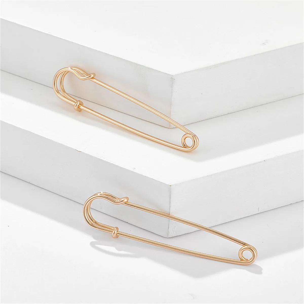 18K Gold-Plated Openwork Safety Pin Drop Earrings