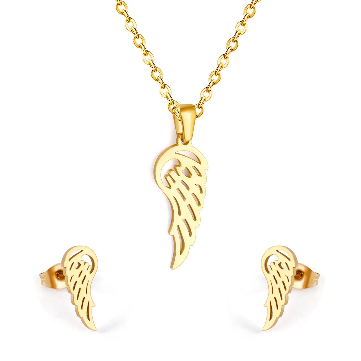 18K Gold-Plated Openwork Wing Stud Earrings Set