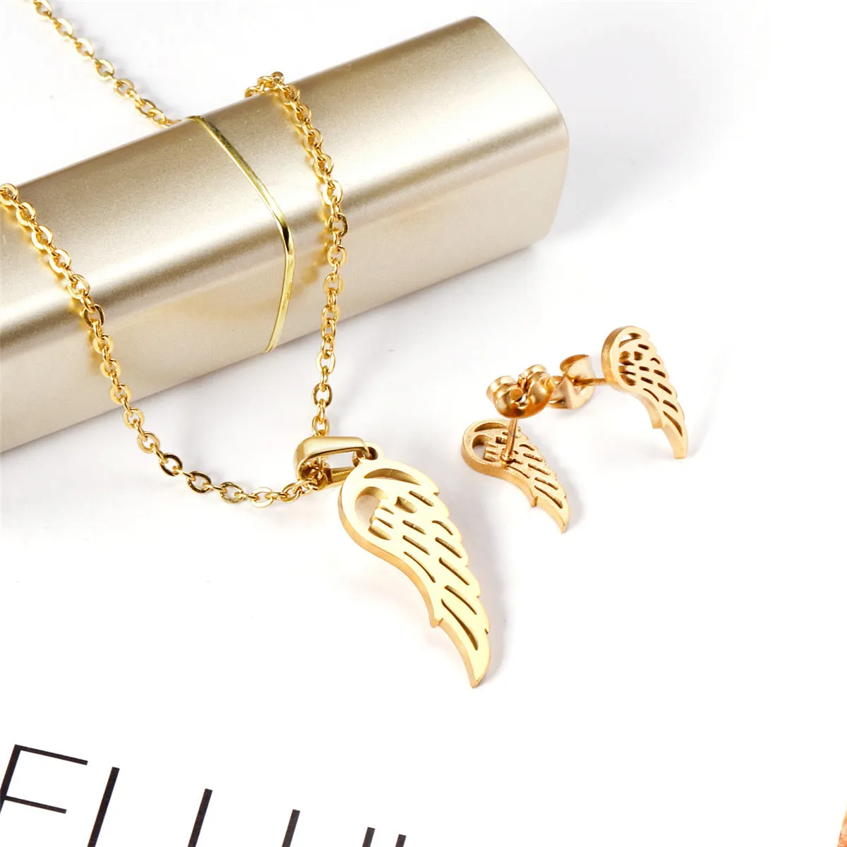 18K Gold-Plated Openwork Wing Stud Earrings Set