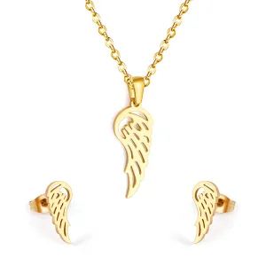 18K Gold-Plated Openwork Wing Stud Earrings Set
