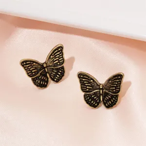 18K Gold-Plated Oxidized Butterfly Stud Earring