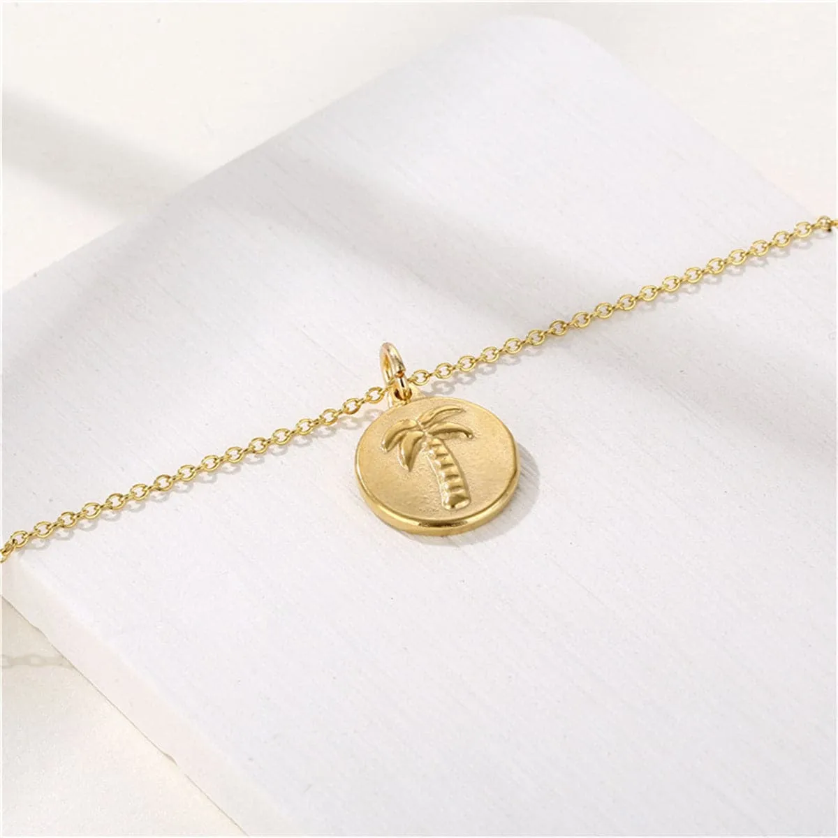 18K Gold-Plated Palm Tree Round Pendant Necklace