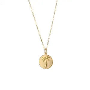 18K Gold-Plated Palm Tree Round Pendant Necklace