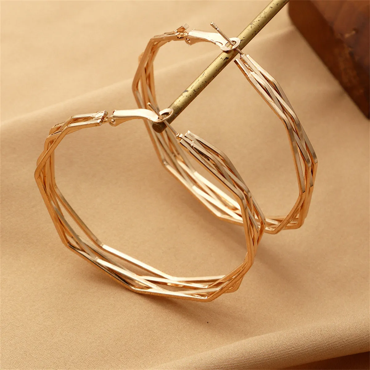 18K Gold-Plated Polygon Layered Hoop Earrings