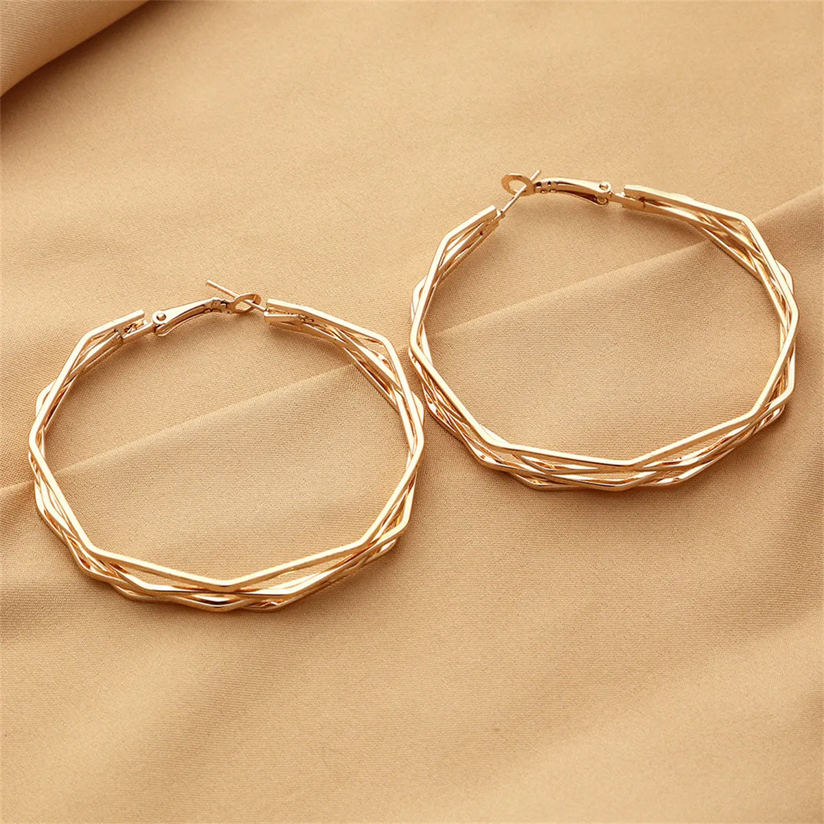 18K Gold-Plated Polygon Layered Hoop Earrings