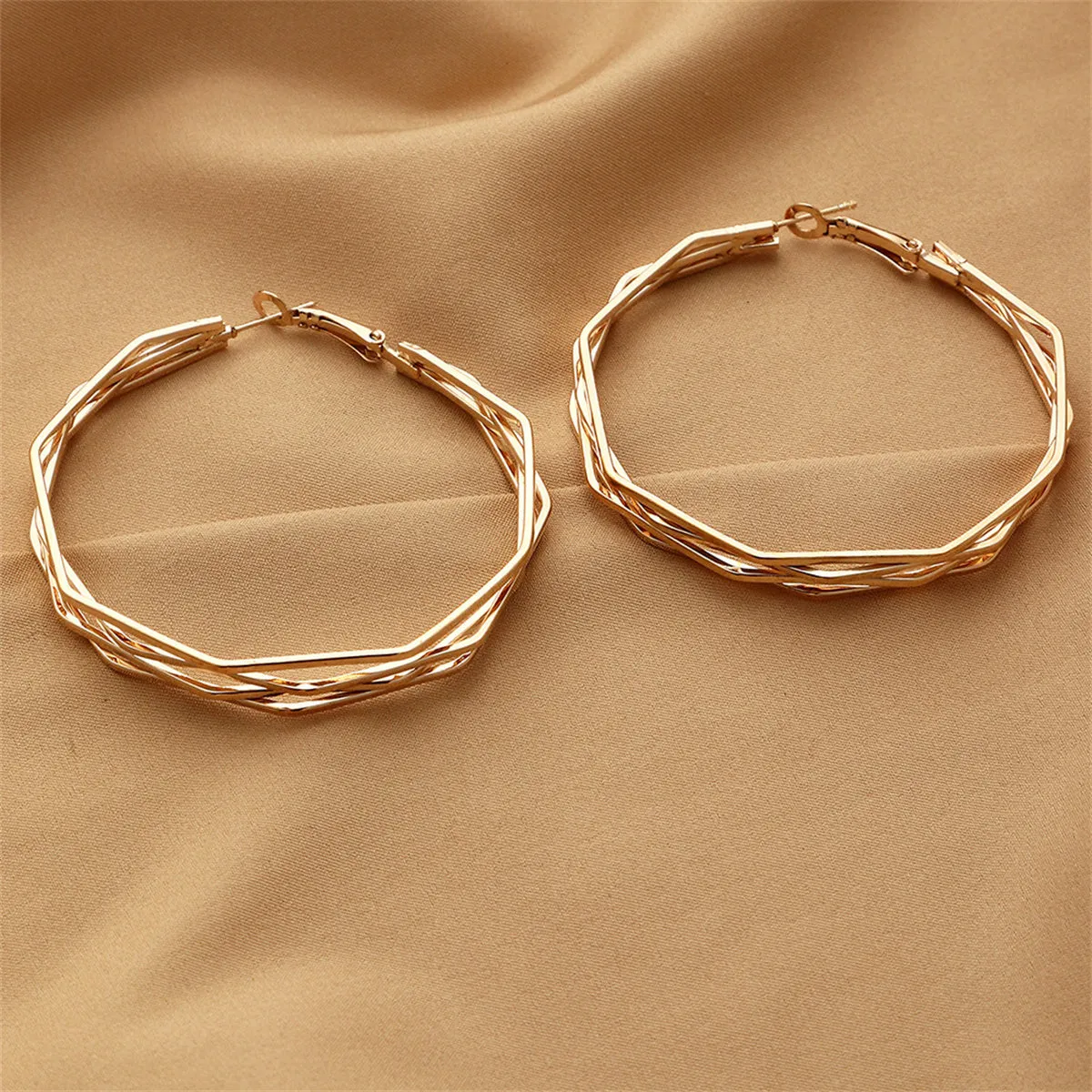 18K Gold-Plated Polygon Layered Hoop Earrings