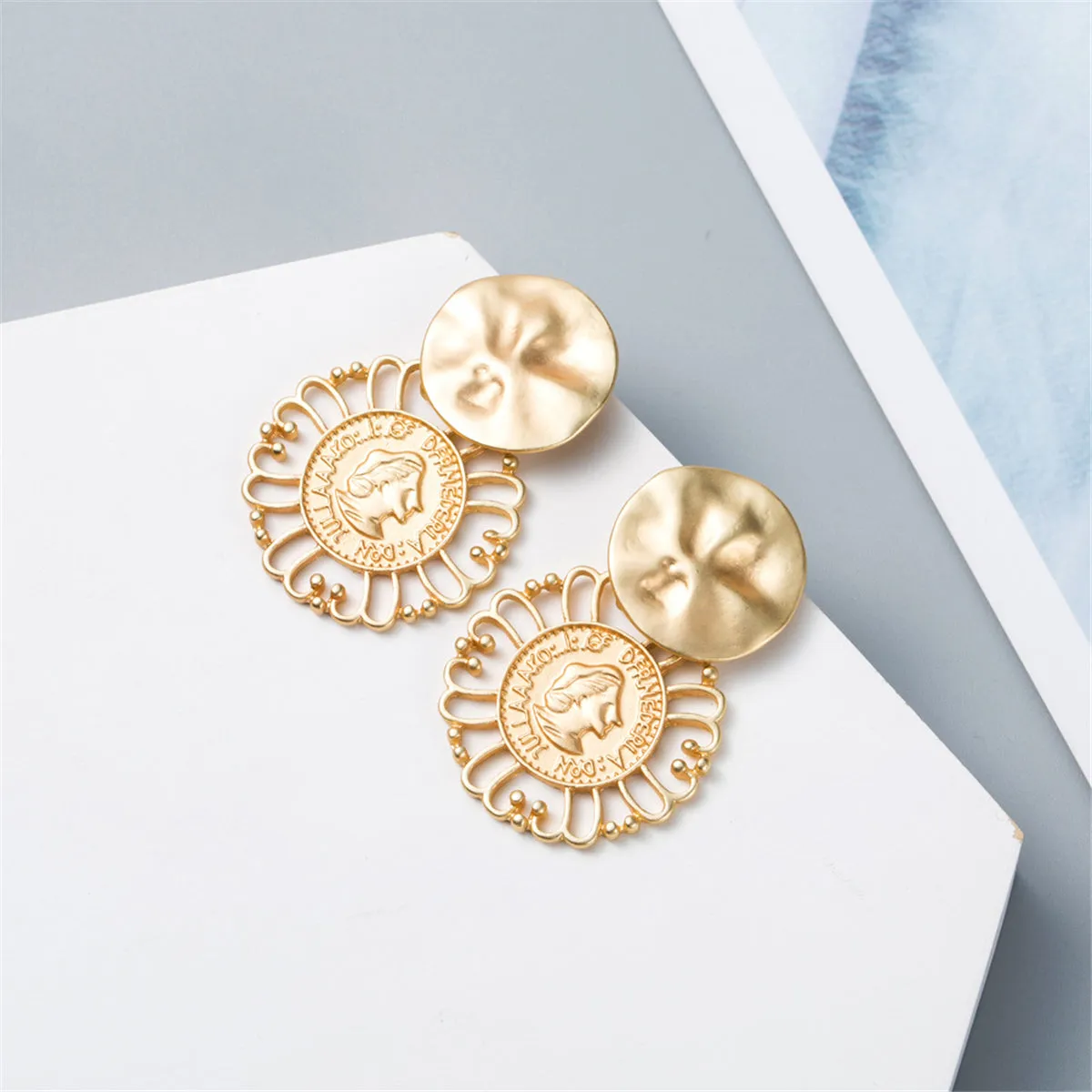 18K Gold-Plated Queen Coin Drop Earrings