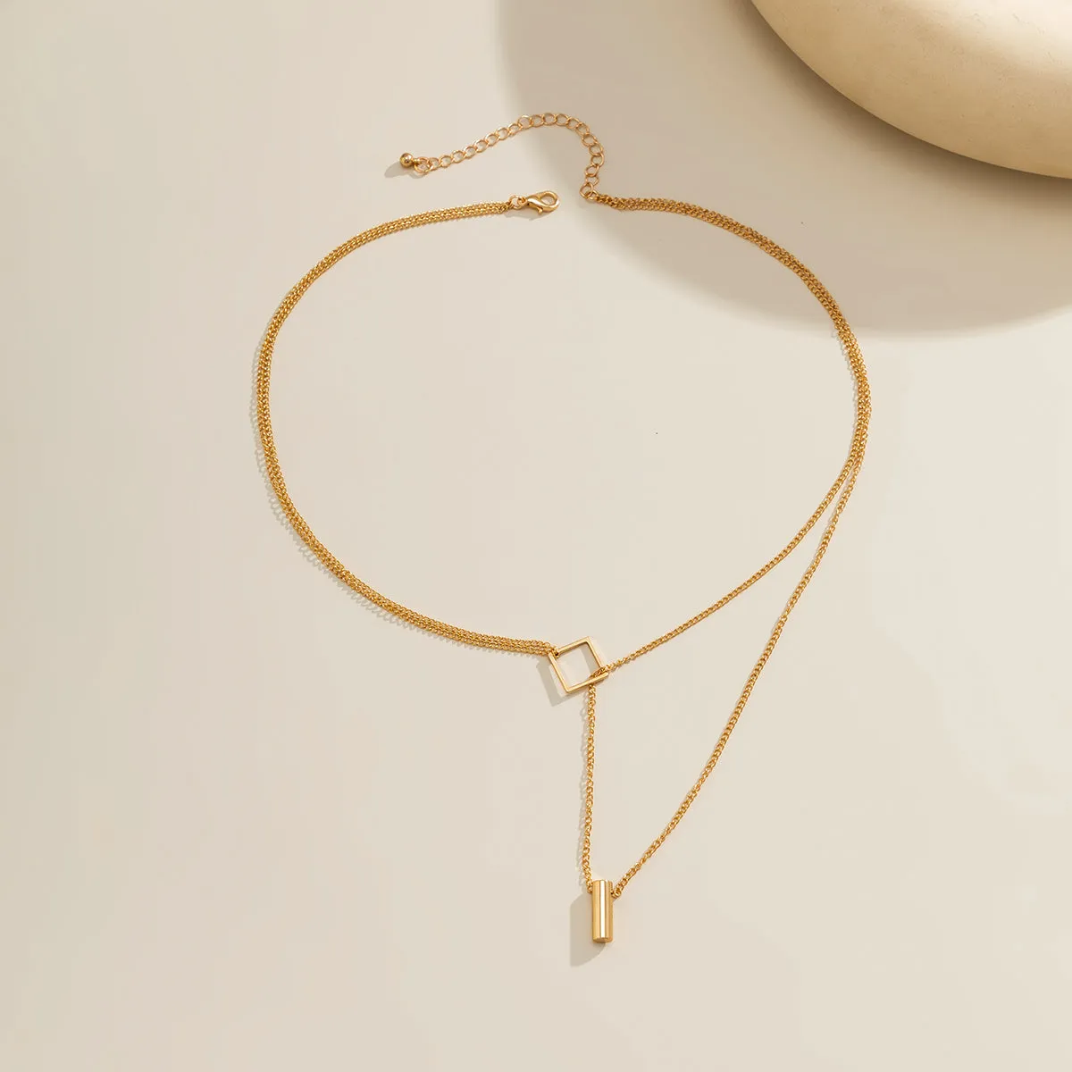 18K Gold-Plated Rhombus Layered Lariat Necklace