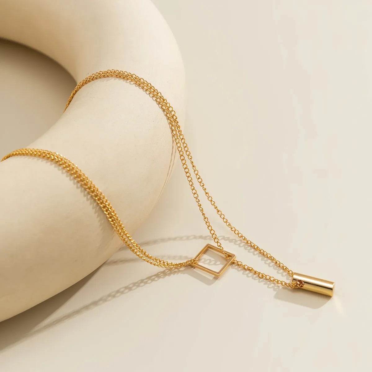 18K Gold-Plated Rhombus Layered Lariat Necklace