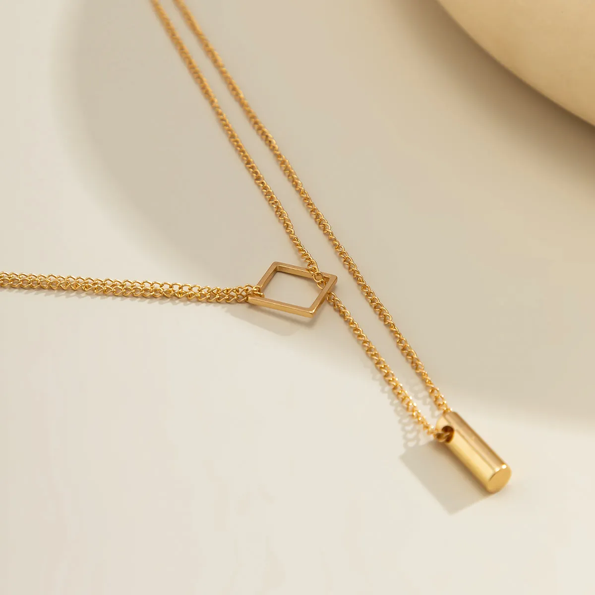 18K Gold-Plated Rhombus Layered Lariat Necklace