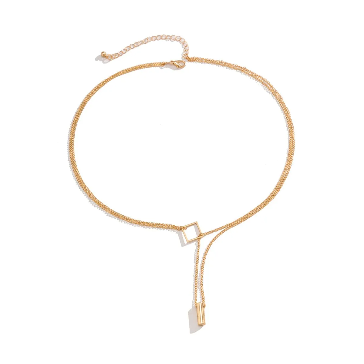 18K Gold-Plated Rhombus Layered Lariat Necklace