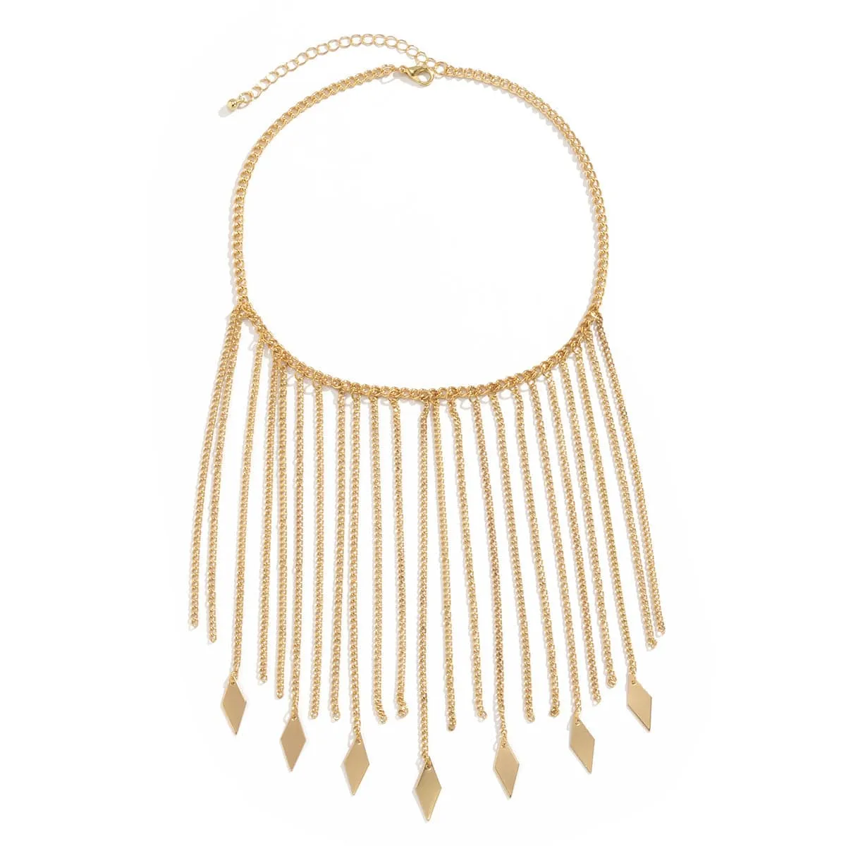 18K Gold-Plated Rhombus Tassel Bib Necklace