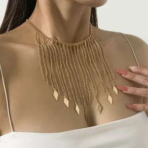 18K Gold-Plated Rhombus Tassel Bib Necklace