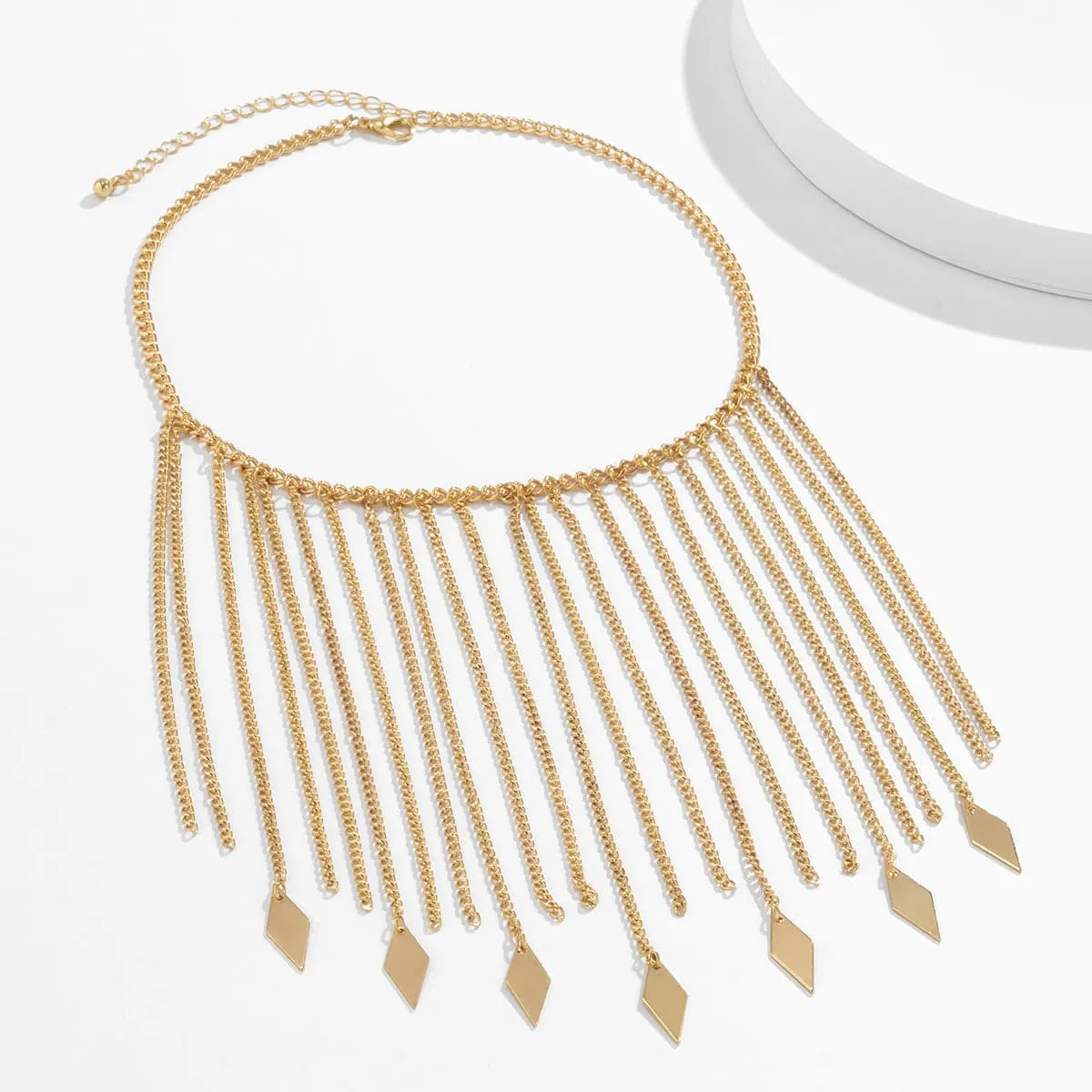 18K Gold-Plated Rhombus Tassel Bib Necklace