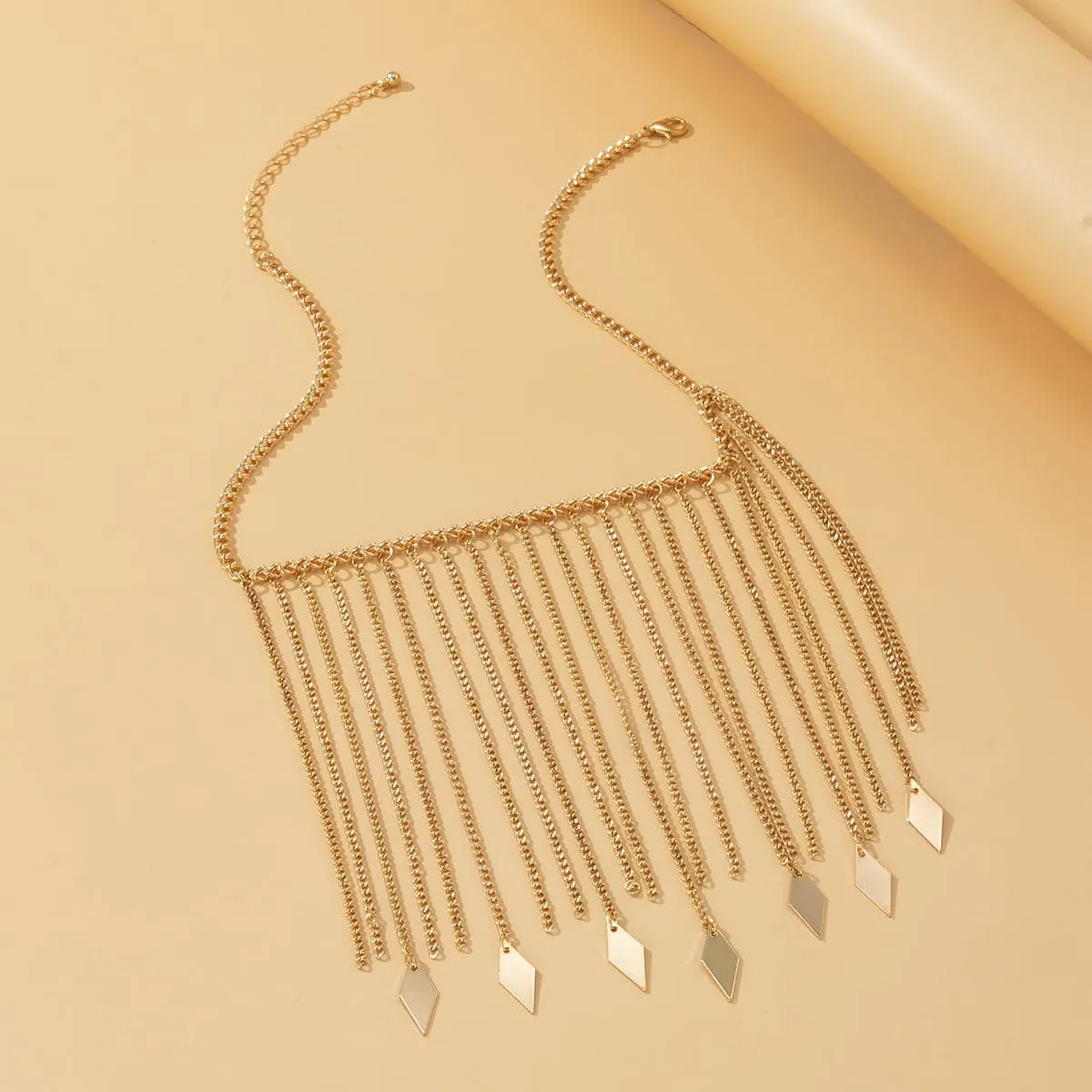 18K Gold-Plated Rhombus Tassel Bib Necklace
