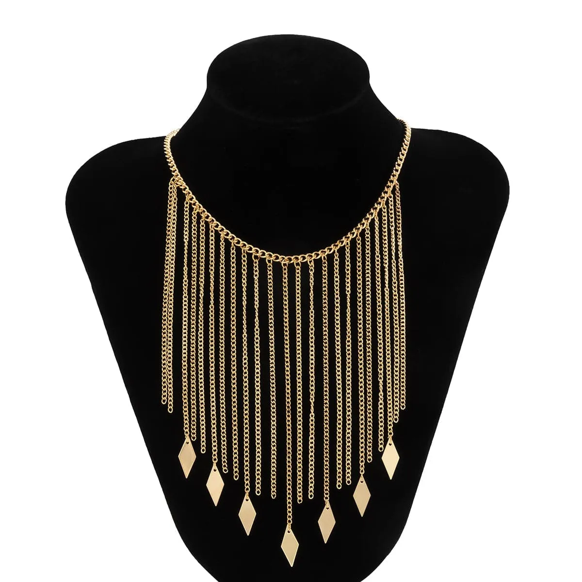 18K Gold-Plated Rhombus Tassel Bib Necklace