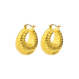 18K Gold-Plated Ribbed U-Shape Drop Earrings