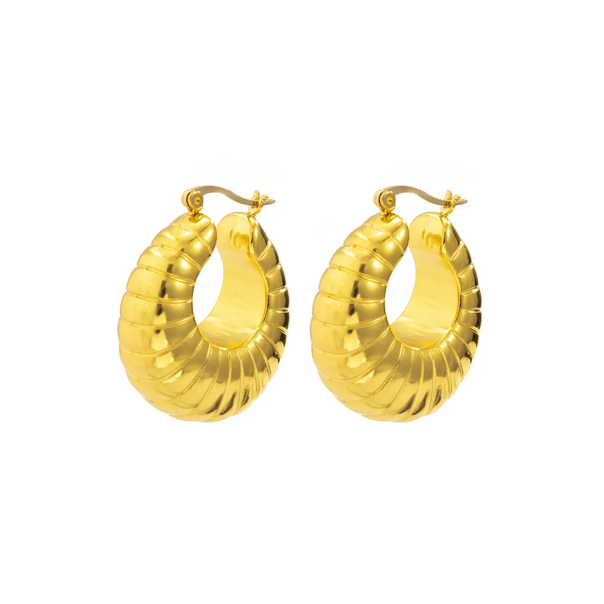 18K Gold-Plated Ribbed U-Shape Drop Earrings
