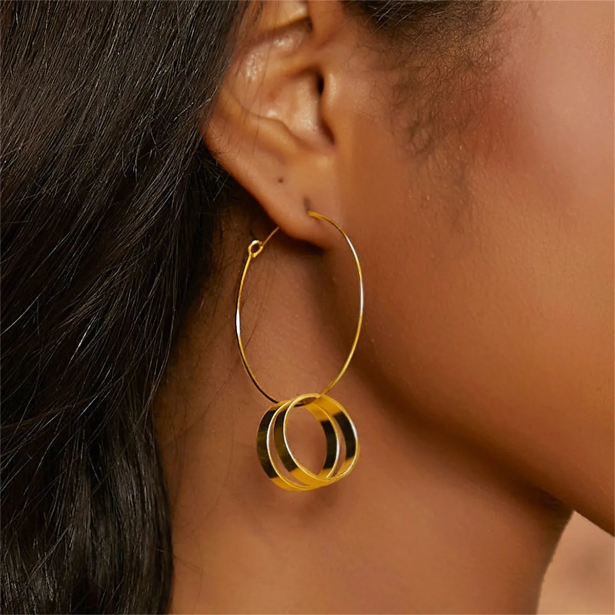 18K Gold-Plated Ring-Accent Hoop Earrings