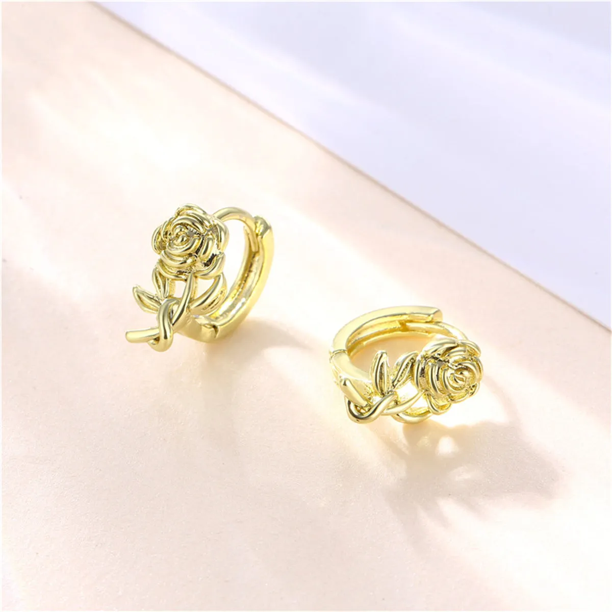 18K Gold-Plated Rose Huggie Earrings