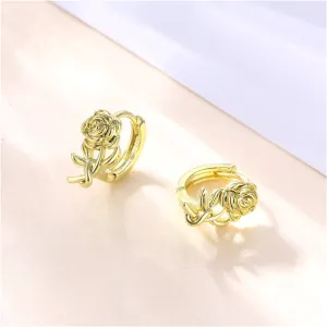 18K Gold-Plated Rose Huggie Earrings