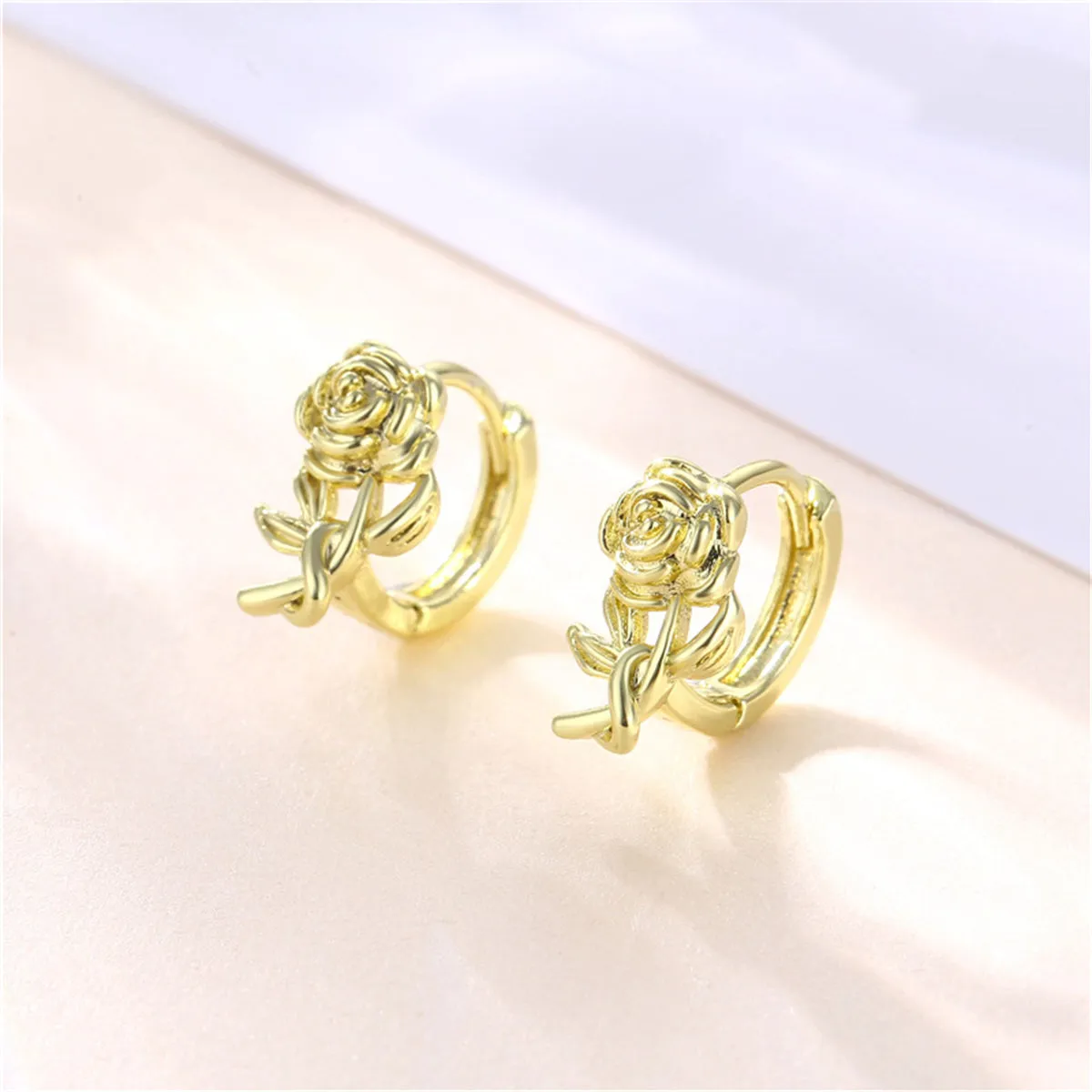 18K Gold-Plated Rose Huggie Earrings