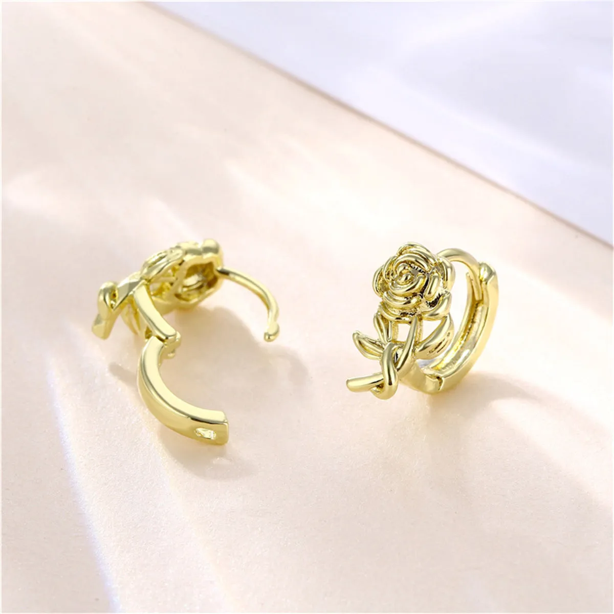 18K Gold-Plated Rose Huggie Earrings