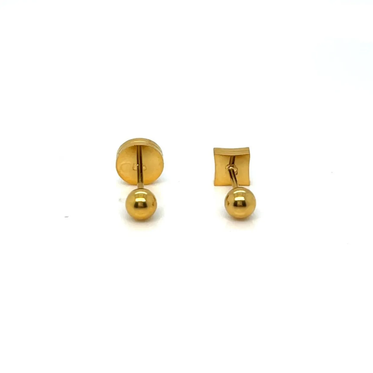 18k Gold Plated Round & Diamond Shaped Stainless Steel Earrings White Pearl Enamel
