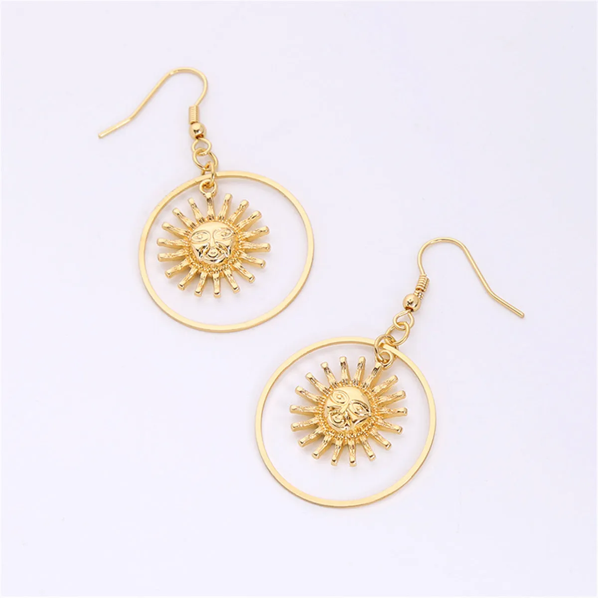 18K Gold-Plated Round Sun Drop Earrings