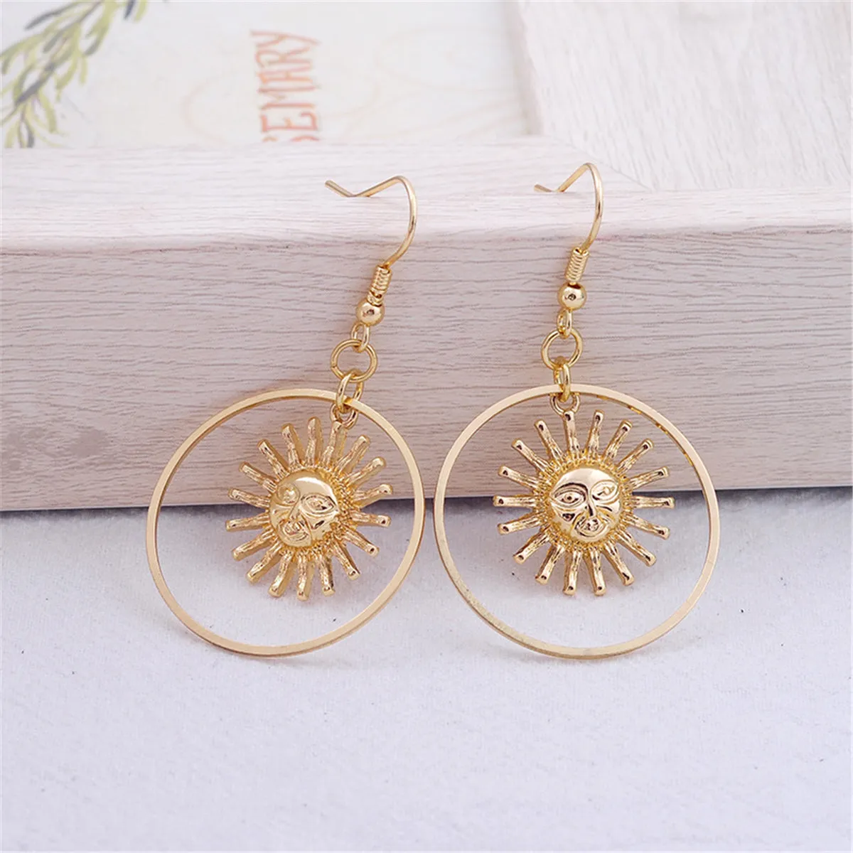 18K Gold-Plated Round Sun Drop Earrings