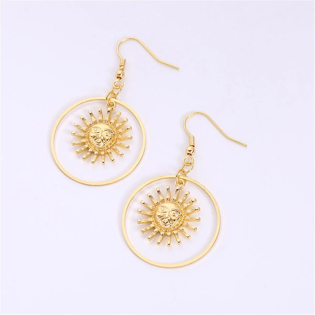 18K Gold-Plated Round Sun Drop Earrings