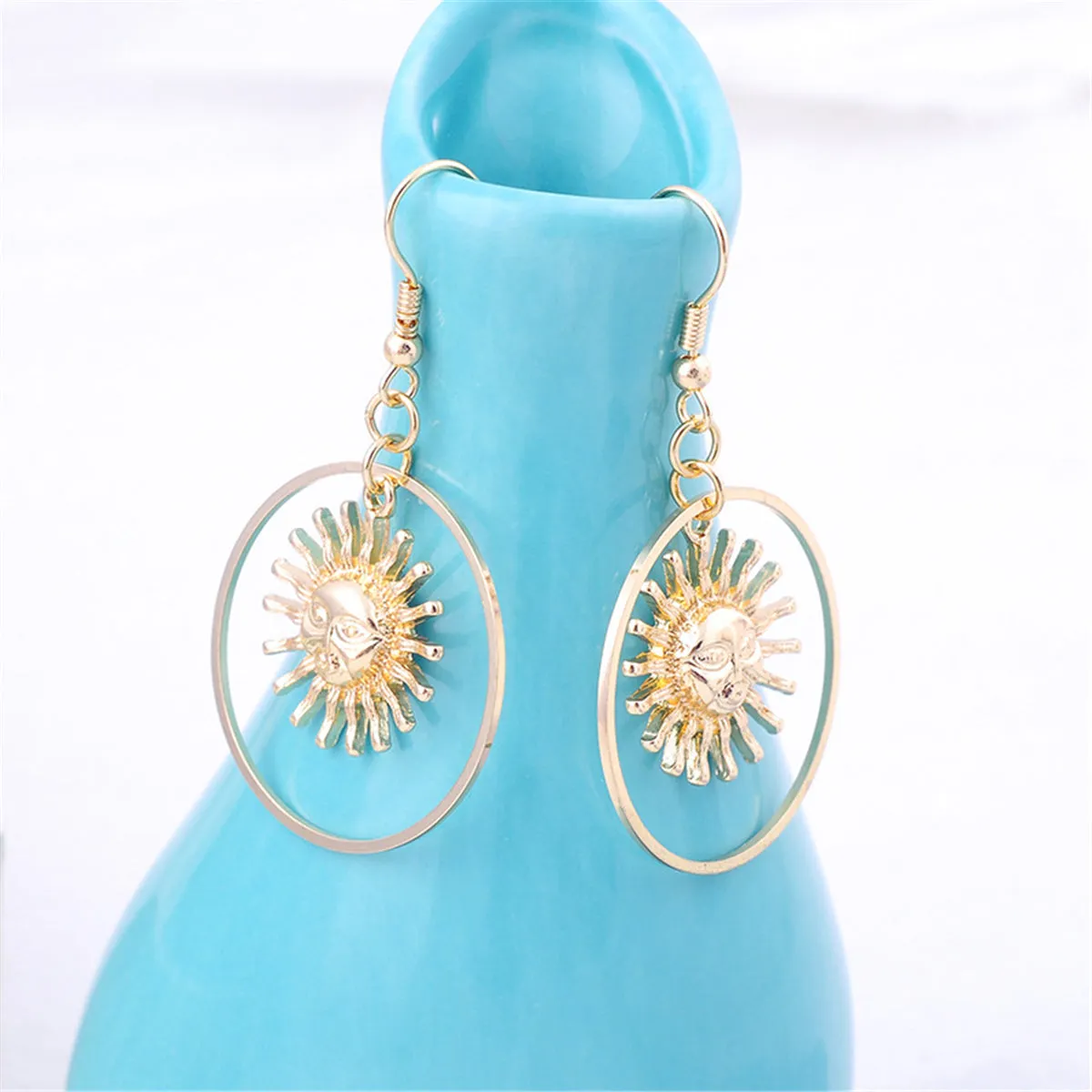 18K Gold-Plated Round Sun Drop Earrings