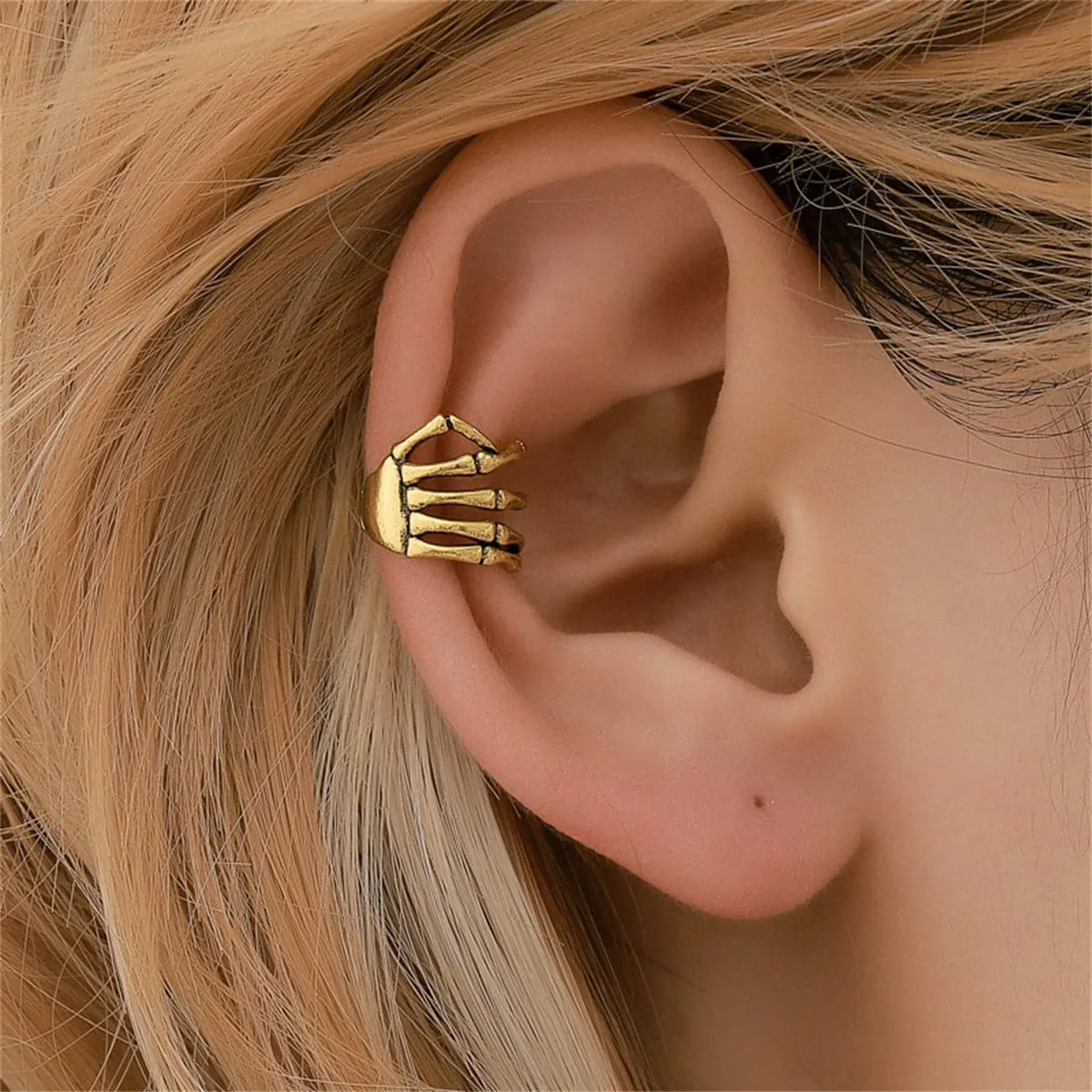 18K Gold-Plated Skeleton Hand Ear Cuff